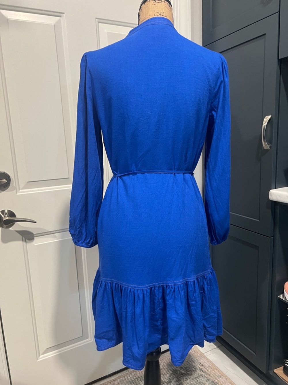 Nine West Button-Front Royal Blue Dress Contrast Stitching Sz S Campus Prairie - Picture 2 of 10